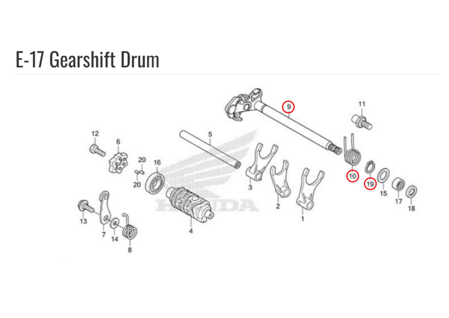 CR300L/RALLY GEARSHIFT SPINDLE ASSEMBLY